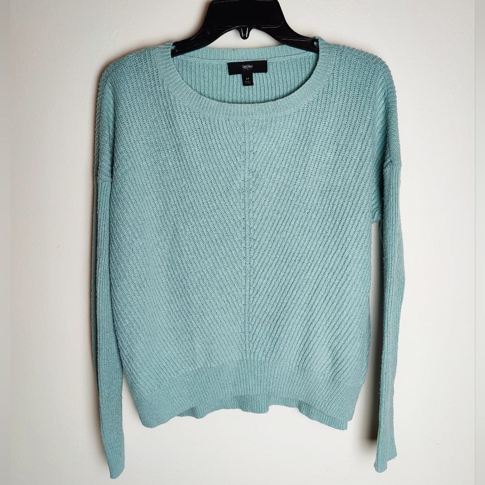 Mossimo Teal Scoop Neck Relaxed Fit Ribbed Knit Long Sleeve Sweater, Size S